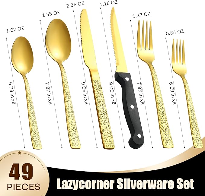 49Pcs Silverware Set with Organizer, Silver Stainless Steel Flatware Set for 8 Cutlery Utensil Sets with Steak Knives, Spoons and Forks Set, Dishwasher Safe