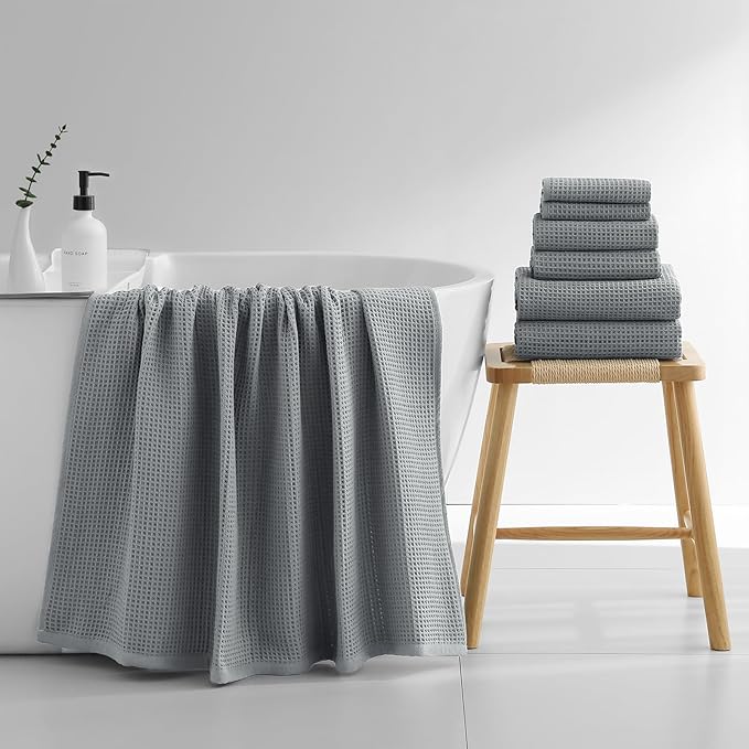 40 x 80 Inches Extra Large Bath Sheets Towels Microfiber Waffle Oversized Bath Towels for Bathroom Quick Dry Lightweight (Grey, Bath sheets-2PCS)