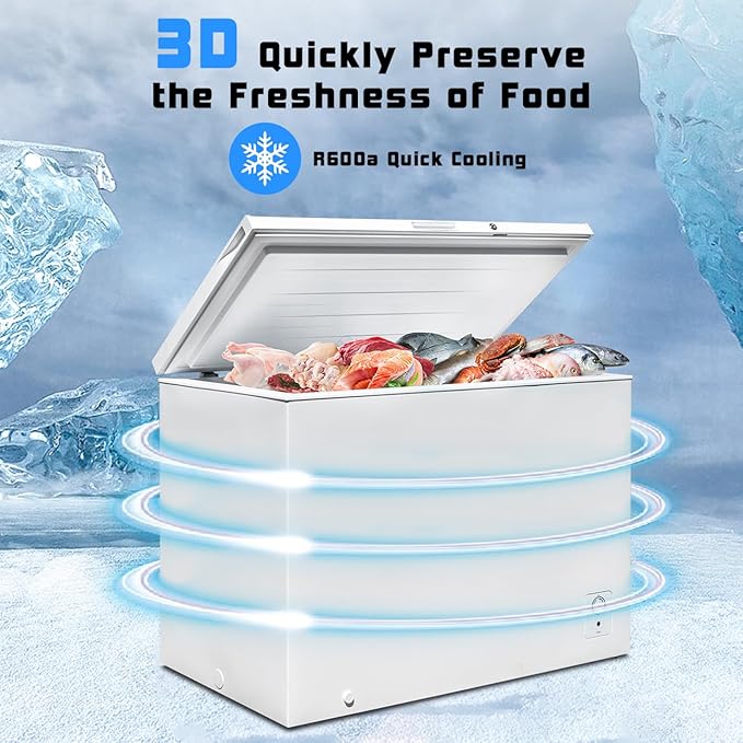 SMETA Chest Freezer 12.0 Cubic Feet, Deep Large Freezers with Removable Basket, Energy Saving, 44'' Wide Adjustable Thermostat 4 Wheels, Low Noise for Garage Kitchen Office, White