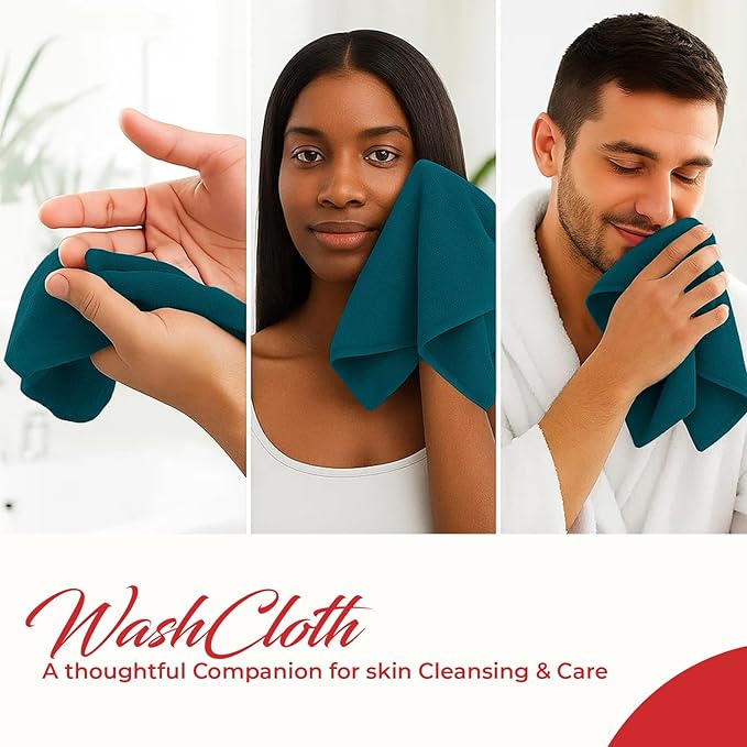 RIVERSIDE 12 Pack Washcloths - 12x12 Inches, 400 GSM, 100% Ring-Spun Cotton - Soft, Absorbent & Durable Face and Body Towels - for Bathroom, Spa, Gym, Makeup Removal & Everyday Use - Teal