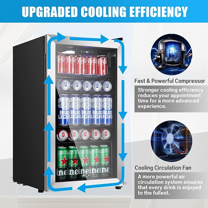 Beverage Refrigerator Cooler, 120 Can Mini Fridge with Reversible Glass Door for Soda Beer, 3 Cu.Ft Drink Fridge with Digital Temperature Control & Adjustable Shelves - Silver
