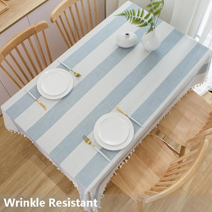TruDelve Cloth Tablecloths Blue and White Striped Rectangular Tablecloth Oblong Cotton Tablecloths 8 Foot Table Cloths for Rectangle Tables (98"x55", Blue)