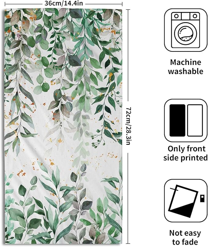 Imiss Eucalyptus Leaf Hand Towels Set of 2 Green Leaves Decorative Kitchen Dish Cloths 14.4 x 28.3 Inch Soft Small Fingertip Towel for Bathroom Hotel Gym Spa