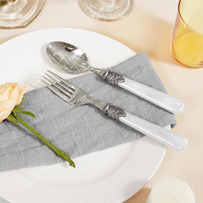 20 Pieces 18/10 Stainless Steel Elegant Silverware Set for 4,Vintage Flatware Set,Dishwasher Safe (20, White)