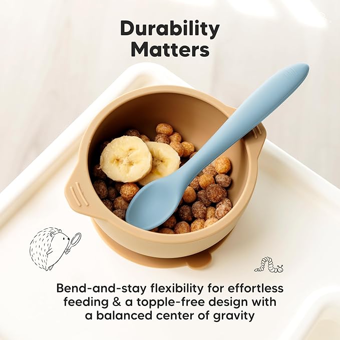 KeaBabies Silicone Baby Spoons, Self Feeding 6-12 months - 3-Pack Baby Weaning Eating Utensils, Toddler First Food Training Spoon, Infant, Kids Feeding Supplies Essential Set, Dishwasher-safe (Mellow)