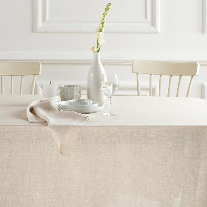 Solino Home Linen Tablecloth 70 x 144 Inch - 100% Pure Linen Flax Table Cloth for Rectangle Tables - Sonoma, Machine Washable Tablecloth for New Year