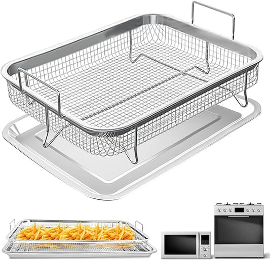 Air Fryer Basket for Oven,2 Pieces 11.8 * 8.8'' Non-stick Steel Mesh Grill Basket Air Fryer Baking Tray Accessories Rack Roasting Basket for Convection Oven with Air Fryer, Dishwasher Safe