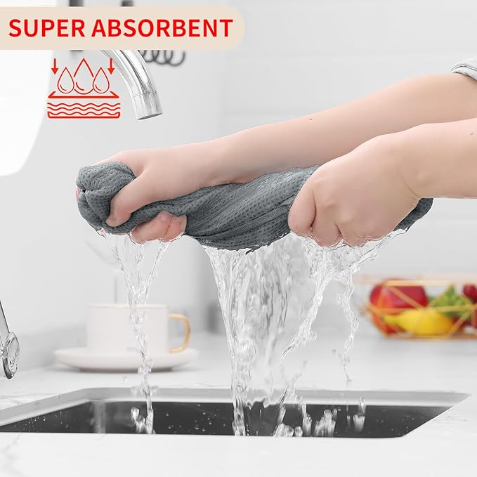 Homaxy 100% Cotton Waffle Weave Kitchen Dish Cloths, Ultra Soft Absorbent Quick Drying Dish Towels, 12 x 12 Inches, 12-Pack, Grey