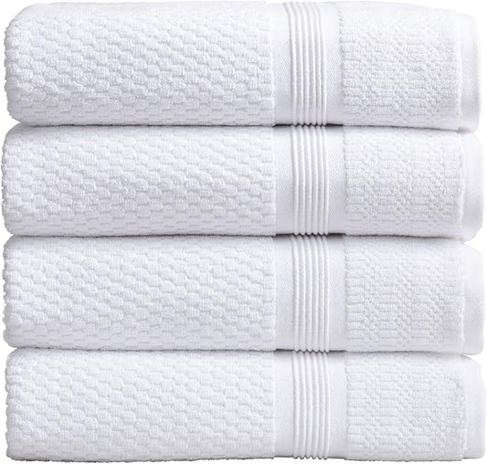 Market & Place 100% Cotton Waffle Textured Bath Towels Set of 4 | Super Soft Quick Dry Bath Towels | Decorative Towels for Bathroom | Zoey Collection (White)