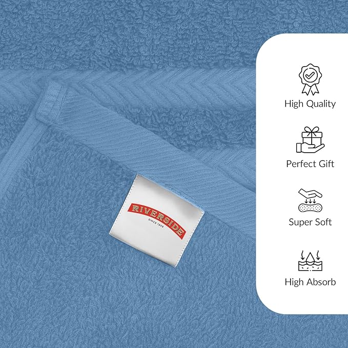 RIVERSIDE Pack of 2 Extra Large Bath Sheets 35 x 70 Inches - 100% Ring Spun Cotton Hotel Quality Oversized Bath Towels - Super Soft, Highly Absorbent & Quicker to Dry - Medium Blue