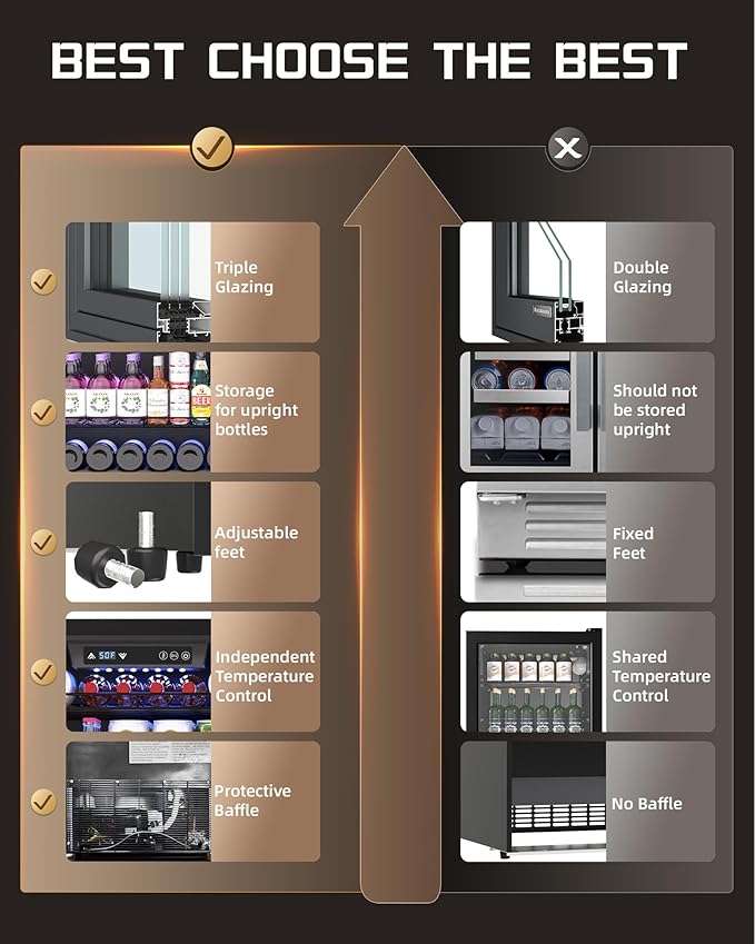24-Inch Beverage Refrigerator, 200-Can Glass Door Cooler with Adjustable Shelves, Quiet Cooling, Freestanding or Under-Counter – Compatible with Beer, Soda, Wine, Milk, Suita