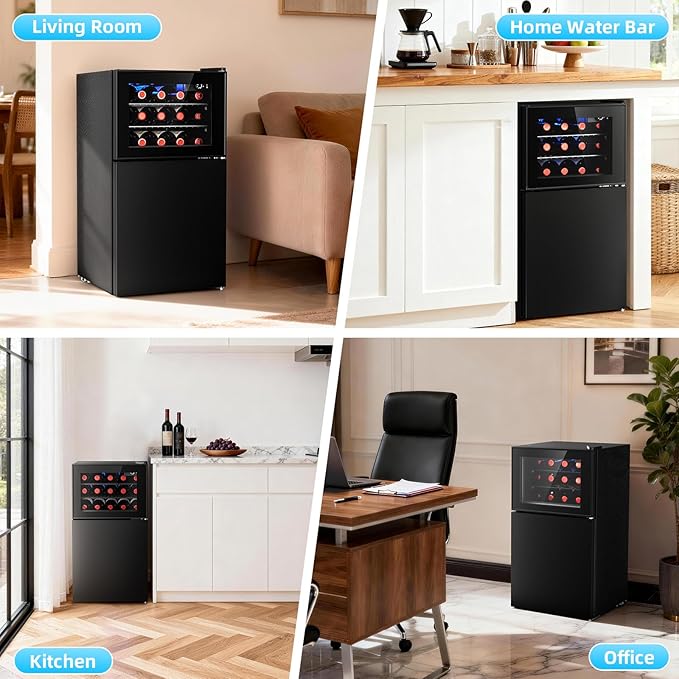 Antarctic Star 2.6 Cu. Ft Wine Cooler, Dual Zone Mini Fridge with Electronic Temperature Control, LED Light, Upper & Lower Shelves for Wine, Champagne, Beer, for Home, Office, Bar, Bedroom