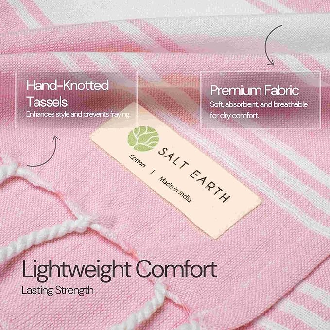 Salt Earth Cotton Turkish Beach Towel, Set of 6-36" X72" Large Bath Towels, Quick Dry Towel, Bathroom, Beach Essentials, Gym, Quick Dry for Shower, Lightweight Large Towels for All (Multicolor)