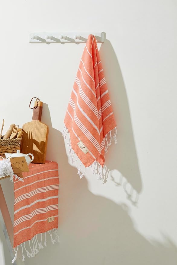 Turkish Hand Towels - Set of 2, 18" x 30" inches, Bathroom & Decorative Cotton Hand Towels or Kitchen Dishcloth, Tea, Yoga, Face, Gym (Orange)