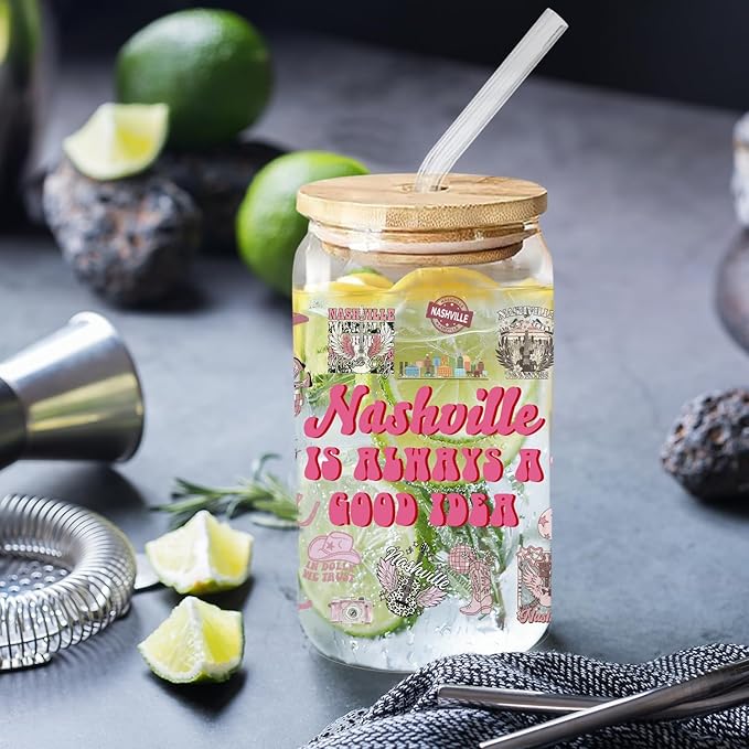 Nashville Gifts - Cute Pink Cups with Lids and Straws, 16 Oz Pink Tumbler for Women & Girls Birthday, Christmas, Bachelorette Party Favors