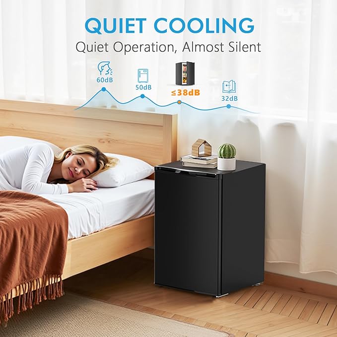 COWSAR 3.0 Cu.Ft Upright Freezer, Compact Freezer, Standing Deep Freezer with Adjustable Thermostat, Removable Shelves & Reversible Door, Fast Cooling for Office,Dorm,Commercial, Black