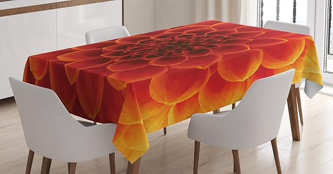 Ambesonne Abstract Tablecloth, Abstract Flower and Petals Seasonal Blossom Closeup View Gardening Bedding Plant, Rectangular Table Cover for Dining Room Kitchen Decor, 60" X 84", Orange Red