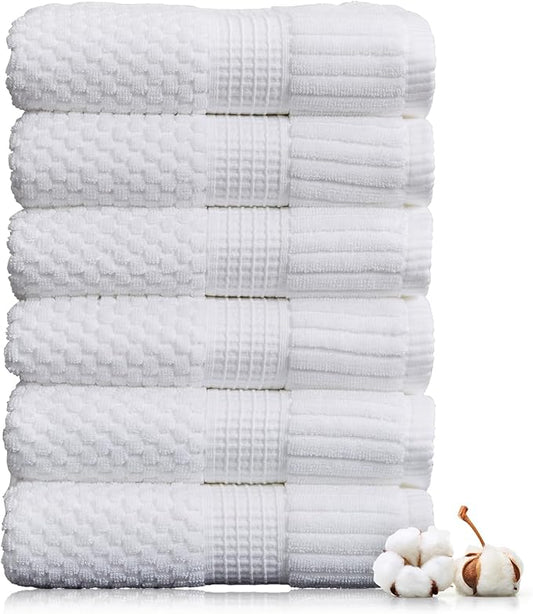 NY Loft 100% Cotton Hand Towel 6 Pack | Super Soft & Absorbent Quick-Dry Hand Towels 16" x 28" |Textured and Durable Cotton | Trinity Collection (6 Pack Hand Towel, Bright White)