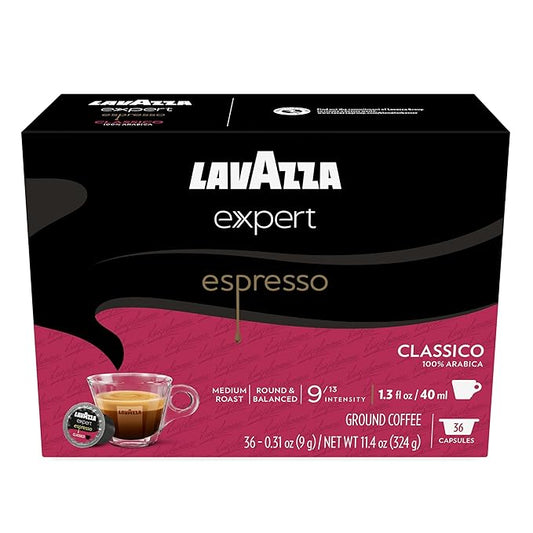 Lavazza Expert Espresso Classico Capsules, Medium Roast, 100% Arabica, Compatible with Lavazza Classy Machines (36 Capsules)