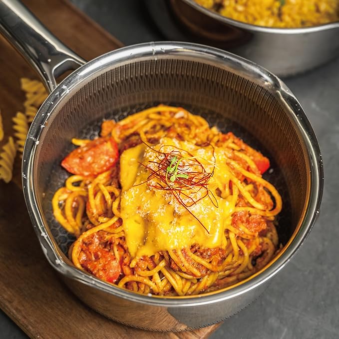 Hybrid Nonstick 3 QT Saucepan with Lid, Stainless Steel Honeycomb Pot with Two Pour Spouts,Compatible with All Cooktops,Dishwasher and Oven Safe