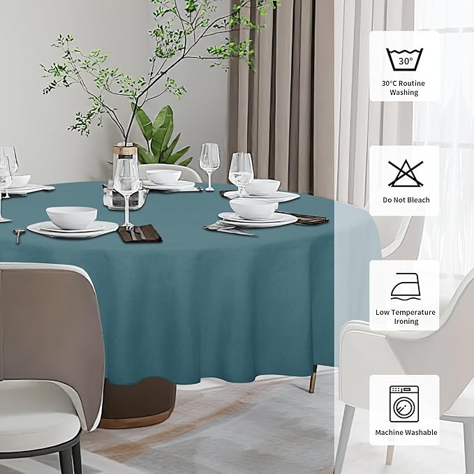 Easy-Going Faux Linen Waterproof Spill-Proof Tablecloth Stain Resistant Round Table Cloth Wrinkle Free Decorative Fabric for Kitchen, Dining, Party, Weddings, Restaurants (70 in-Round, Turquoise)
