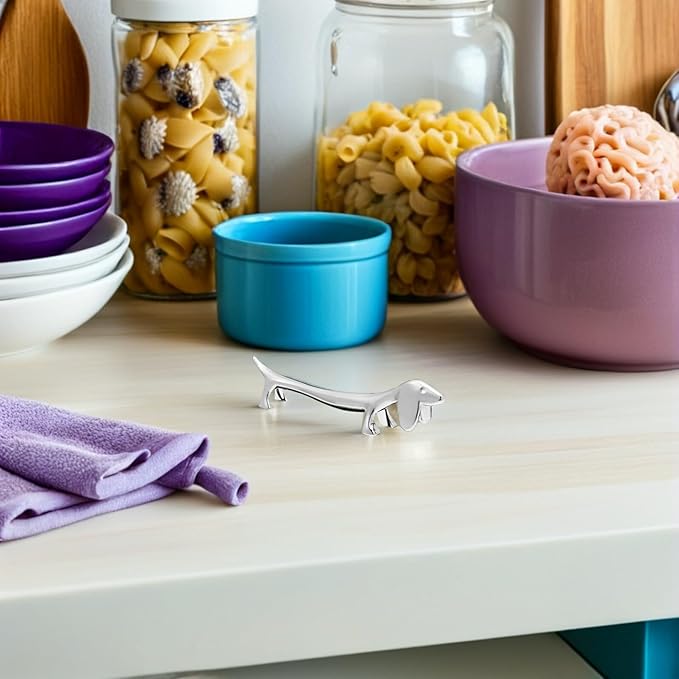 BESTonZON Dog Shape Chopstick Rest Metal Puppy Cutlery Holder Silver Dachshund Chopstick Rack for Fork Spoon Knife Organizer 3.54 Inch Tableware Accessory for Home Dining