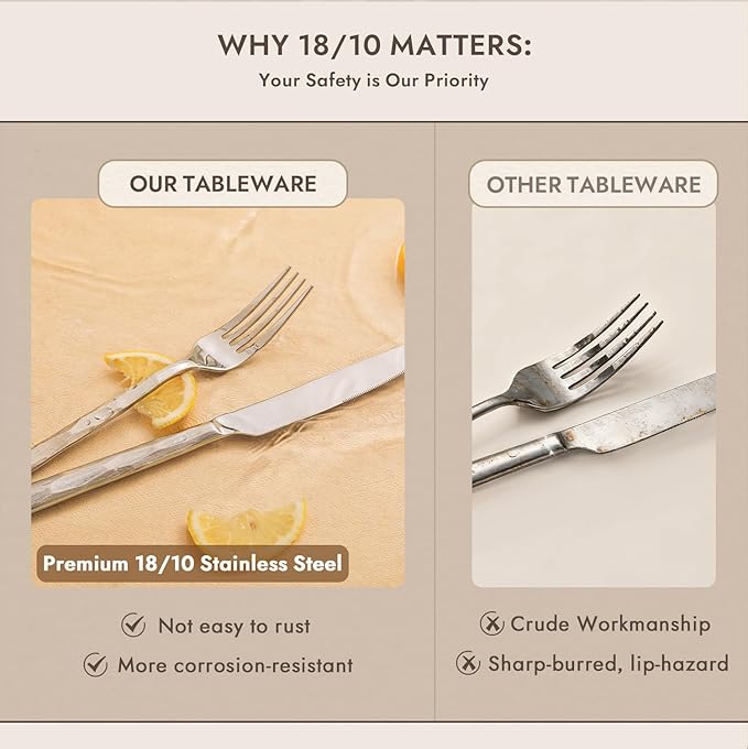 KINGSTONE Silverware Set, 40-Piece 18/10 Stainless Steel Brushed Handle Flatware Cutlery Set, for Kitchen, Home, Party, Wedding Gift, Rust Resistant and Dishwasher Safe