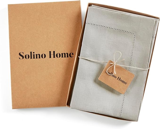 Solino Home Linen Cloth Napkins Set of 4-100% Pure Linen Light Grey Dinner Napkins 20 x 20 Inch - Medium Weight Hemstitch, Handcrafted and Machine Washable