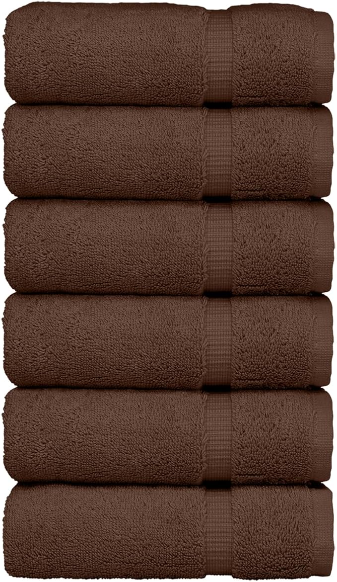 Luxury Hotel & Spa Quality, Quick Dry 100% Turkish Cotton 700 GSM, Eco Friendly Towel, for Bathroom, Gymand Kitchen Dobby Border Soft Hand Towel Set 16 X 30, Cocoa, Hand Towels - Set of 6
