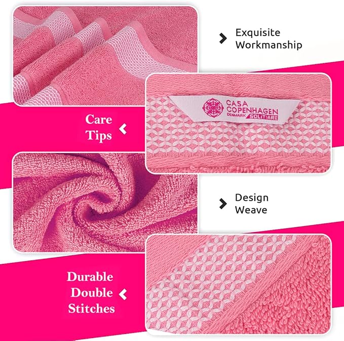 CASA COPENHAGEN Solitaire Mix 6 Pieces Towel Set- Grey Violet + Pink, 600 GSM 2Bath Towel 2Hand Towel 2Washcloth, Designed in Denmark Made of Soft Egyptian Cotton for Bathroom, Kitchen & Shower
