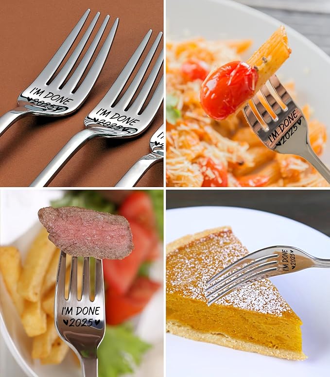 I'M DONE 2025 Engraving Fork,Retirement Fork Gifts for Women Men Friends Coworker Leader,Colleague Boss Teacher,Birthday Valentine Christmas Graduation Ceremony Gifts