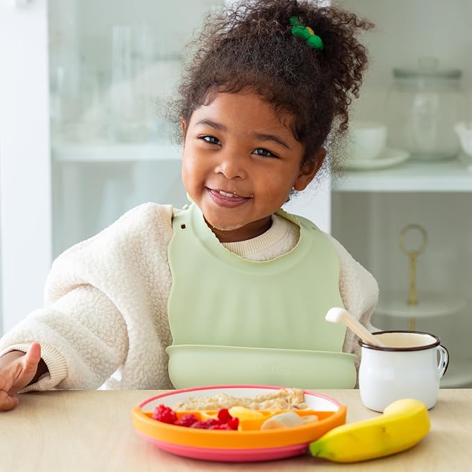 Omie® Easy Scoop Plates for Kids | Unique Design Helps Food Fall into the Spoon, Not on the Table | Made from Plants | 3 Plates + 2 Silicone Dividers | Pink
