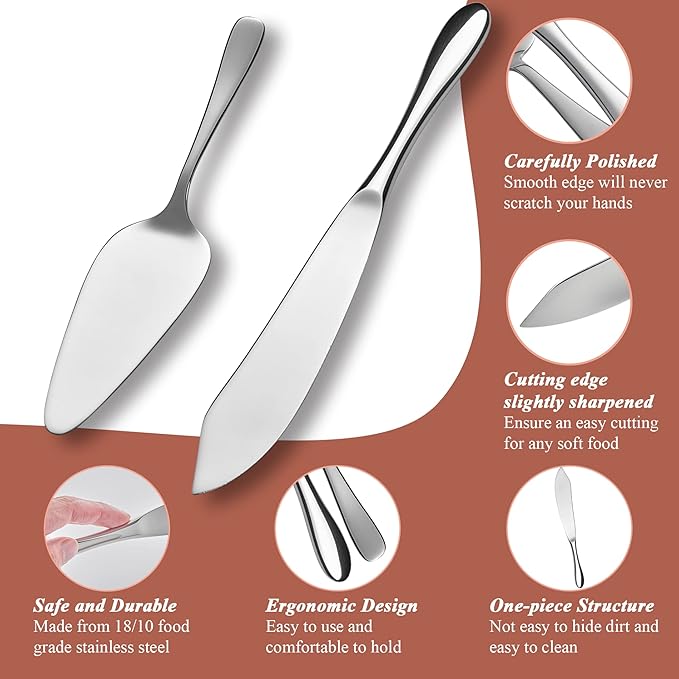 Cake Cutting Set for Wedding, Cake Knife and Server Set, Classic Design 18/10 Stainless Steel Pie Cakes Serving of 2 Piece, Dishwasher Safe