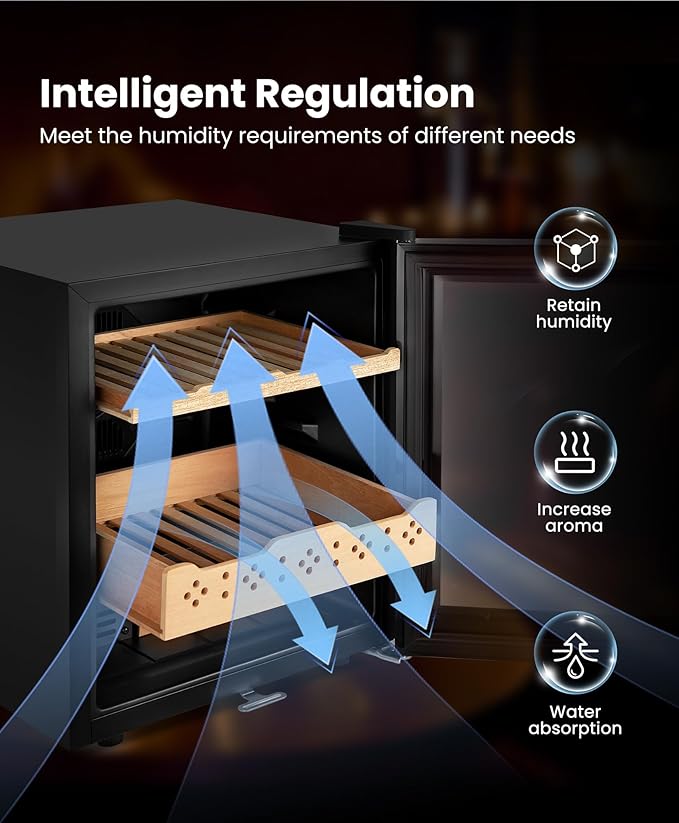 Electric Cooler Cabinet Desktop Cabinet 50L with Professional Temperature and Humidity Digit Control System Spanish Wood Shelves 350 Capacity for Home Office Gift