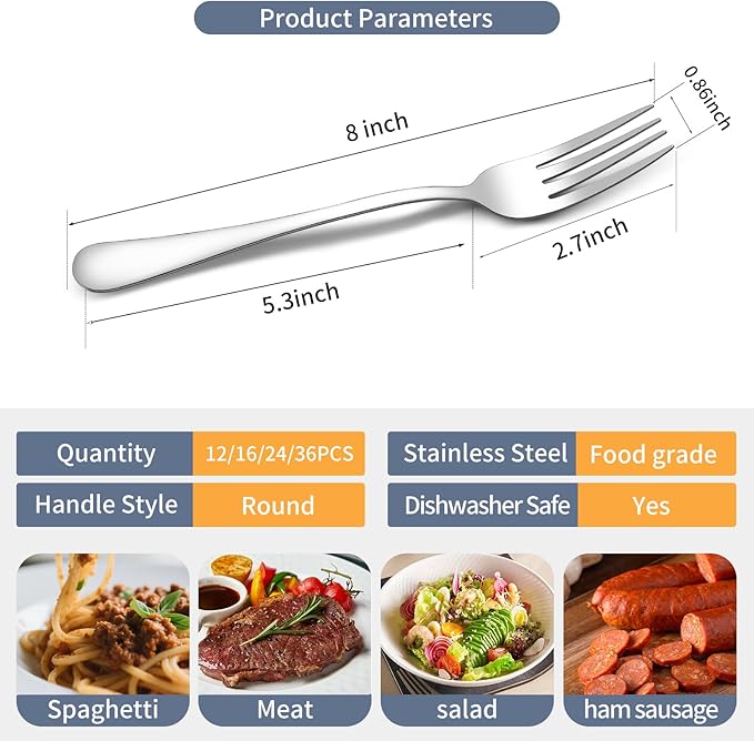 Dinner Forks Set 16 Pcs Top Food Grade Stainless Steel Silverware Table Forks Flatware Forks, 8 Inches,Mirror Finish & Dishwasher Safe,Use for Home,Kitchen or Restaurant