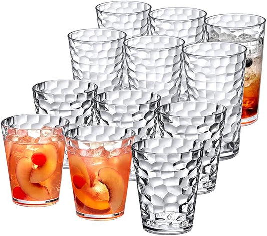 Amazing Abby Iceberg 16-Ounce and 24-Ounce Tumblers (Set of 12), Clear Drinking Glasses, Reusable Plastic Cups, Stackable, BPA-Free, Shatter-Proof, Dishwasher-Safe