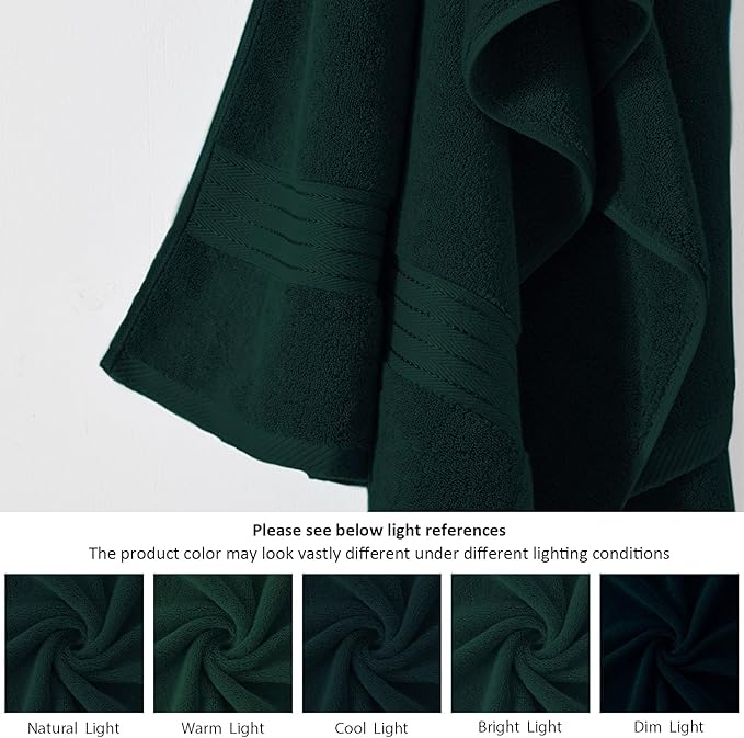 COZYART Deep Forest Green Bath Towel Set, Cotton Towel for Bathroom, Thick Soft Absorbent Bathroom Set of 6 with 2 Bath Towels, 2 Hand Towels, 2 Washcloths, 650 GSM