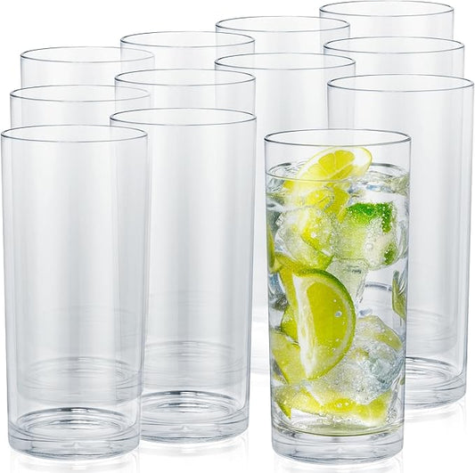 Zulay Kitchen Acrylic Glasses Drinkware - 12 Piece Unbreakable Plastic Tumblers - BPA-Free, Reusable Plastic Drinking Glasses for Home & Outdoors - Stackable, Lead-Free & Dishwasher Safe - (16 oz)