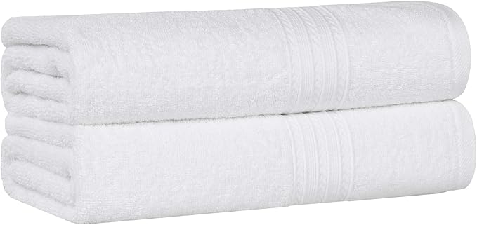 Superior Eco-Friendly Cotton 2-Piece Bath Sheet Set, Oversized Towels for Adults and Kids, Body Towels for Shower, Bath, Quick Dry, Resort, Bathroom Basics, Home, Apartment Essentials, White