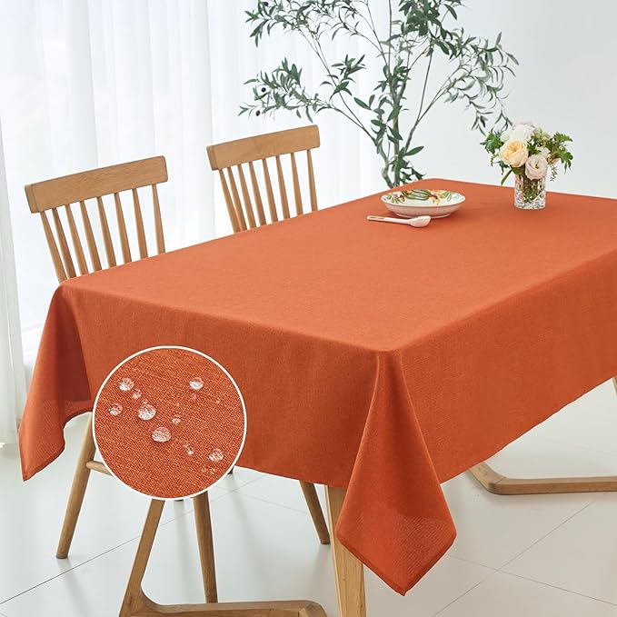 maxmill Square Linen Textured Tablecloth Water Resistance Antiwrinkle Spill Proof Harvest Table Cloth, Decorative Fabric Table Cover for Thanksgiving Fall Halloween Party Holiday, 70 x 70 Inch, Rust