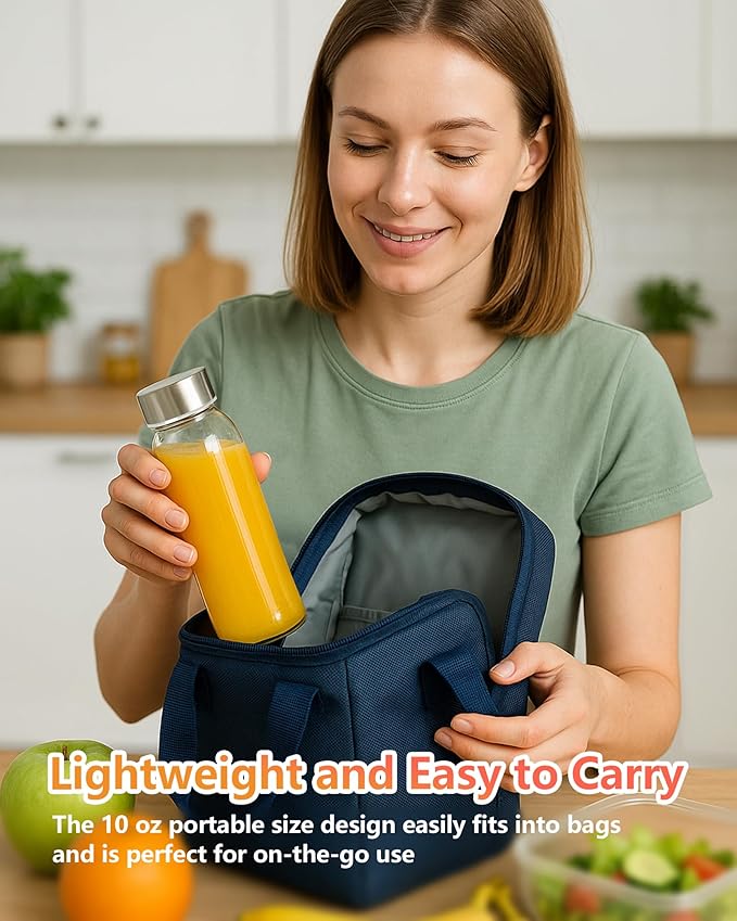 Zukro Glass Water Bottles with Lids 10.5 oz, 12 Pack Clear Reusable Glass Small Juice Bottles With Stainless Steel Cap for Juicing, Milk, Ginger Shot, BPA-Free Leak Proof 300ml Drinking Container Jar