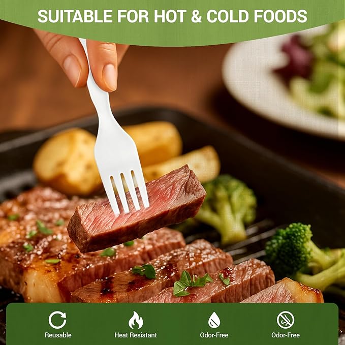 Heavy weight Compostable Froks [500Pcs] Heavy Duty Forks Disposable Utensils, BPA-Free, Heat Resistant, Eco Friendly Disposable Forks Bulk, No Plastic Disposable Cutlery for Party, Office & Picnic