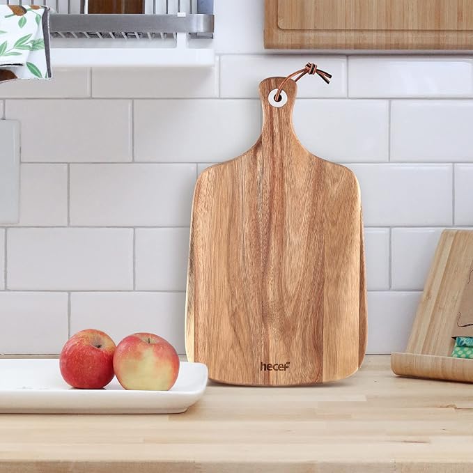 hecef Upgrade Bigger Cheese Board set of 4, a Acacia Wood Cheese Plate and 4 Pcs Knives, Charcuterie Platter Serving Tray for Appetizers, Feast, Housewarming, Cheese Serving