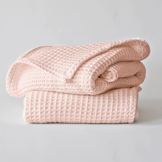 Premium Waffle Bath Towels Pack of 2 Extra Large 35x71 inch - 100% Turkish Cotton, Waffle Weave, Quick Dry, Lint Free, Oversized, Thin Bath Sheet Towel (Light Pink, Set of 2 Bath Towels)
