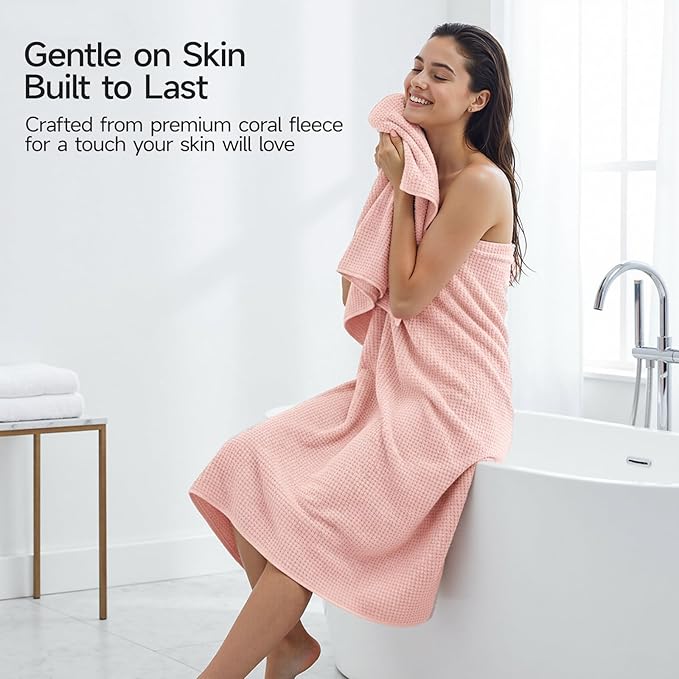 REDKISS Pink Towel Set of 8 - Ultra Soft Microfiber, Contains 2 Large Bath 35x70, 2 Hand 14x30, 4 Washcloths 14x14, Highly Absorbent, Quick Dry, Ideal for Everyday use, Hotel & Spa, Pink