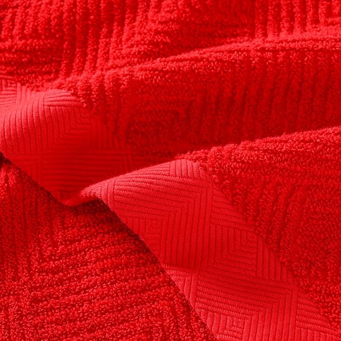 sense gnosis Red Bath Towel Set of 2 Premium 100% Cotton Herringbone Striped Weave Ultra Soft Highly Absorbent Bath Towel for Bathroom 27 X 55 Inch