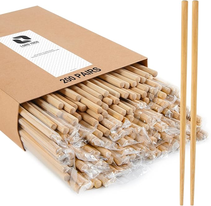 200Pairs Bamboo Chopsticks Disposable | Individually Wrapped | Bulk | Separated | Round | Premium Quality-（9.45in)