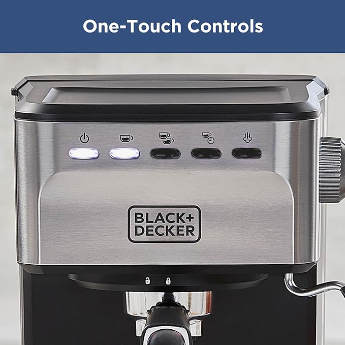 Black+Decker Semi-Automatic 15 Bar Espresso and Cappuccino Maker, Versatile Machine with Ability to use Grounds or ESE Pods to Make Your Perfect Cup of Coffee