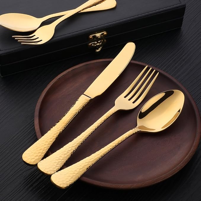 20-Piece Gold Plated-Flatware Silverware Set, Bisda Stainless Steel Cutlery Sets, Multipurpose Use for Home, Kitchen, Restaurant, Hotel Tableware Utensil Service for 4