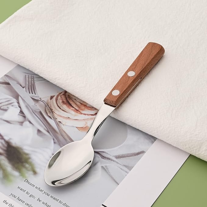 8-Piece Espresso Spoons, 304 Stainless Steel Flatware Set with Wooden Handle, Small Spoons for Dessert, Tea, Appetizer, Coffee, 6.3 inches